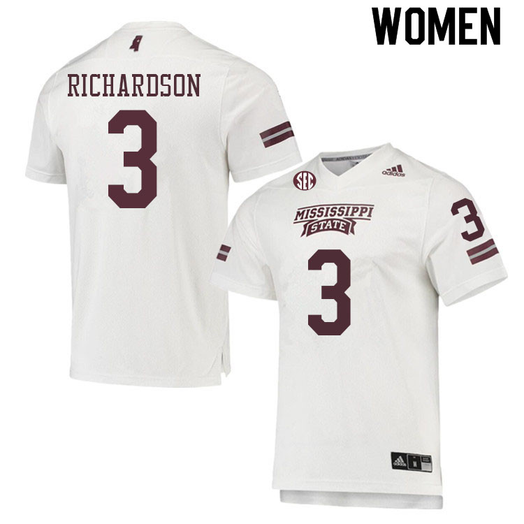 Women #3 Decamerion Richardson Mississippi State Bulldogs College Football Jerseys Sale-White